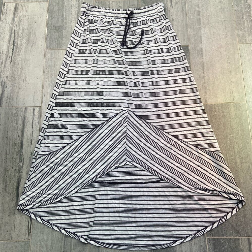 Michael Stars Lightweight Hi Low Striped Midi Skirt Black White Size Medium
